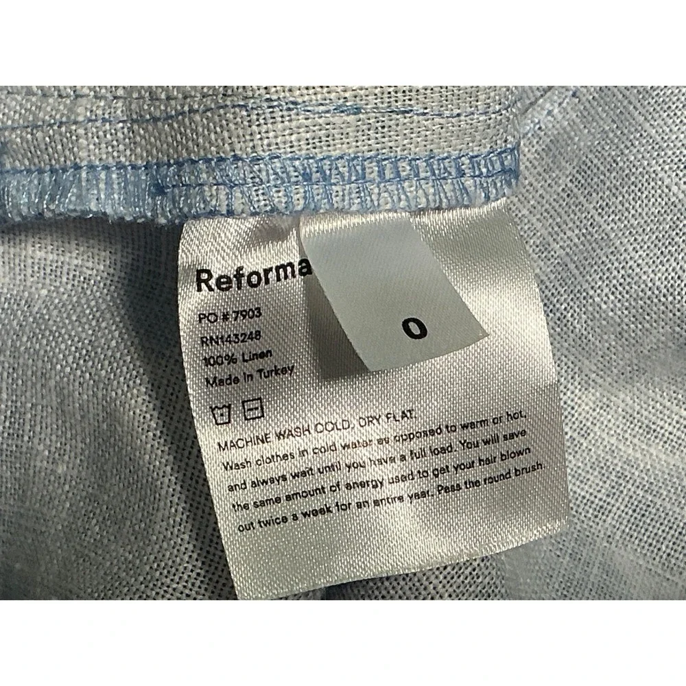 Reformation Linen Pants size 0 Blue White High Waist Straight Leg